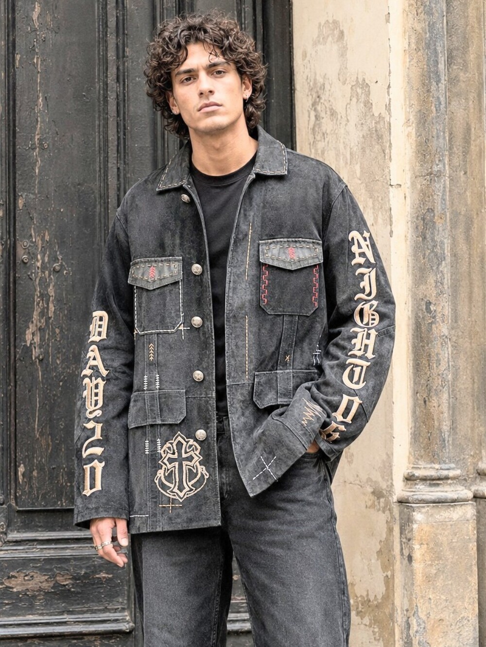 Rare Donald J Pliner Y2K Black Suede Leather Gothic Jacket L